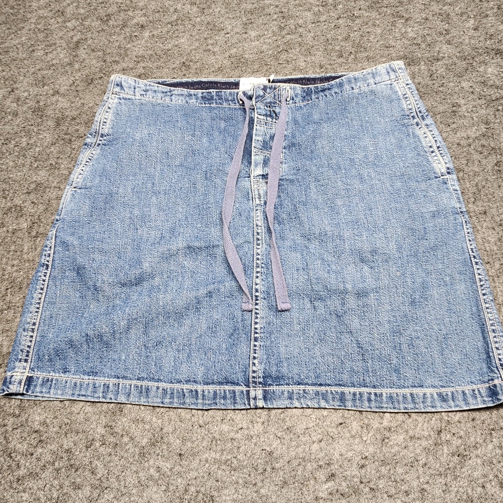 Calvin Klein CK Vintage 90s Womens Denim Jean Short Skirt 7 Drawstring Button